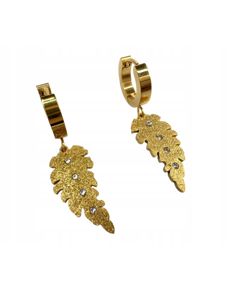 Kolczyki ze stali chirurgicznej Lolita Accessories złote Listki cyrkonie