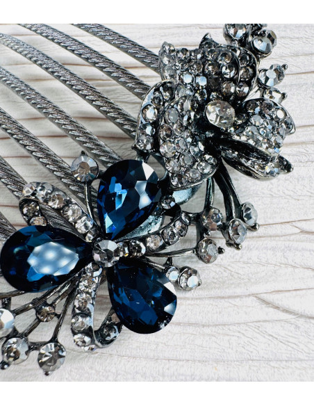 GRZEBIEŃ wsuwany do włosów wtykowy ozdobny KWIATY Lolita Akcesoria GRANAT