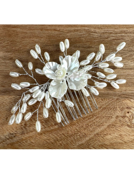 Grzebień wsuwany do włosów ozdobny perełki KWIATKI Lolita Accessories