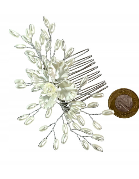 Grzebień wsuwany do włosów ozdobny perełki KWIATKI Lolita Accessories