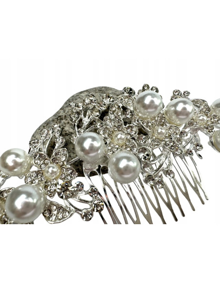 Grzebień wsuwany do włosów ozdobny kamienie perły XXL Lolita Accessories