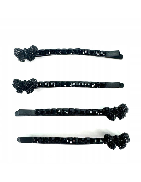 Wsuwki z cyrkoniami zestaw 4 sztuki czarne z Kokardką Lolita Accessories