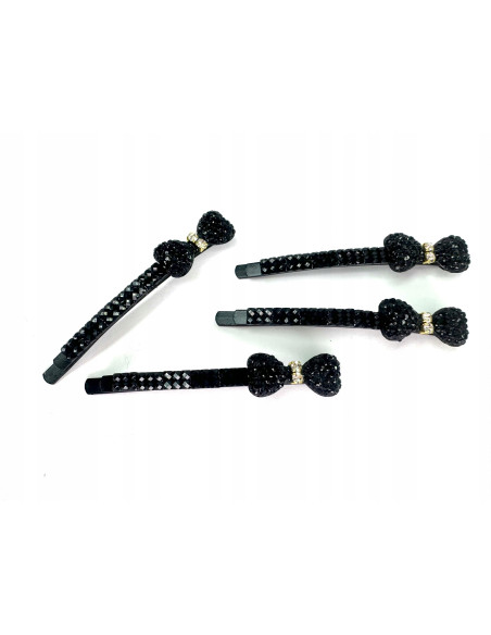 Wsuwki z cyrkoniami zestaw 4 sztuki czarne z Kokardką Lolita Accessories