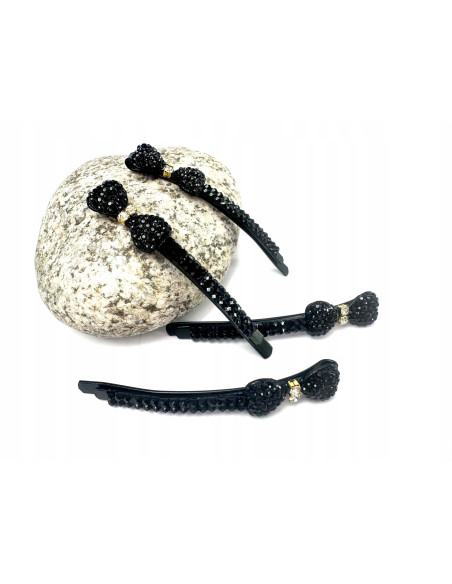 Wsuwki z cyrkoniami zestaw 4 sztuki czarne z Kokardką Lolita Accessories
