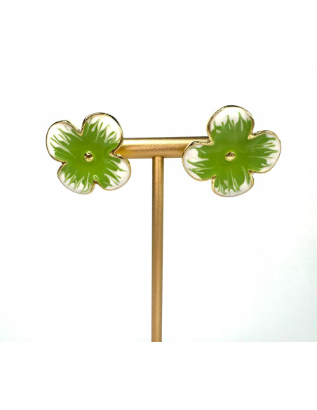 Pozłacane Kolczyki Srebrny sztyft 925 Lolita Accessories Zielone Kwiaty