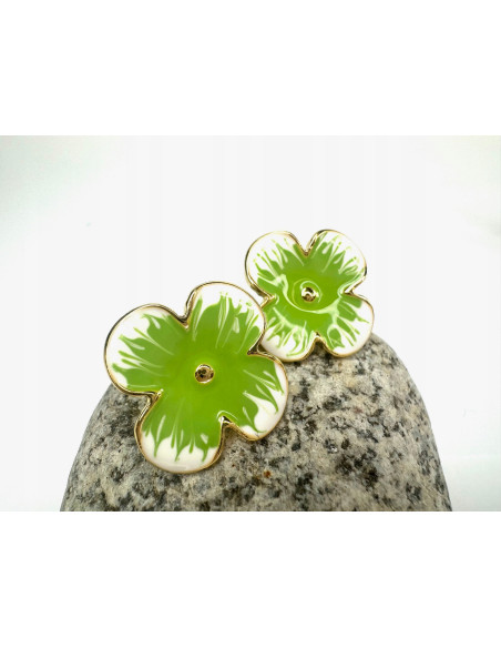 Pozłacane Kolczyki Srebrny sztyft 925 Lolita Accessories Zielone Kwiaty