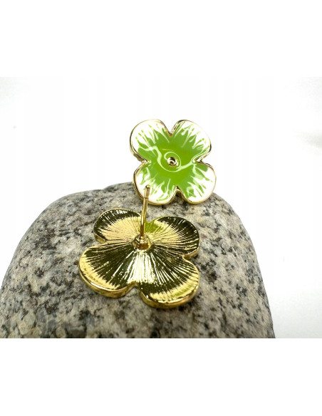 Pozłacane Kolczyki Srebrny sztyft 925 Lolita Accessories Zielone Kwiaty