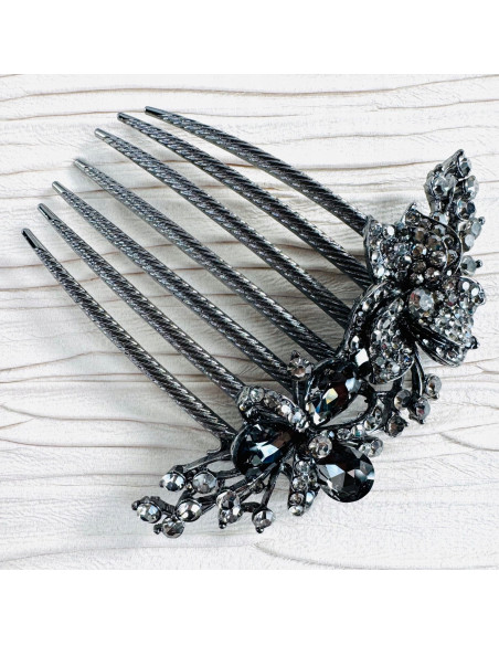 GRZEBIEŃ wsuwany do włosów wtykowy ozdobny KWIATY Lolita Akcesoria GRAFIT