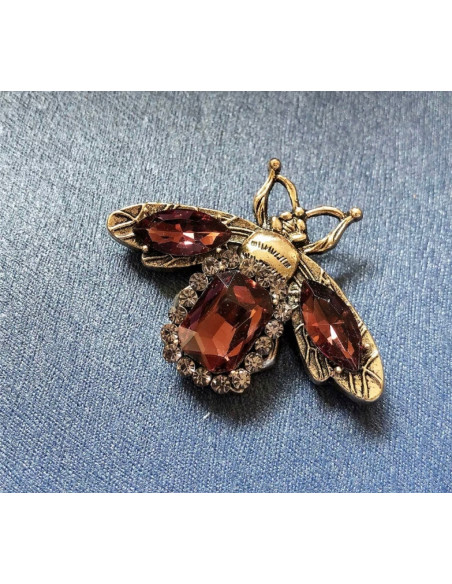 Broszka ozdobna Lolita Accessories brązowa z kamieniami Mucha