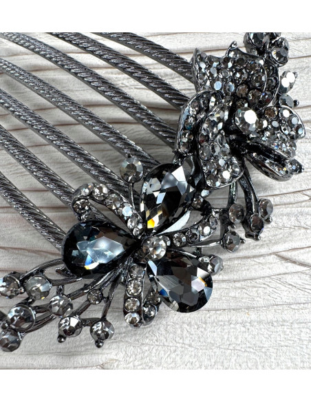 GRZEBIEŃ wsuwany do włosów wtykowy ozdobny KWIATY Lolita Akcesoria GRAFIT