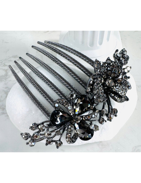 GRZEBIEŃ wsuwany do włosów wtykowy ozdobny KWIATY Lolita Akcesoria GRAFIT