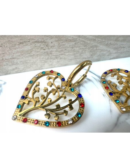 Kolczyki BOHO Serce stal chirurgiczna Lolita Accessories złote
