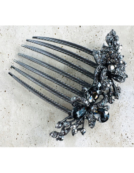 GRZEBIEŃ wsuwany do włosów wtykowy ozdobny KWIATY Lolita Akcesoria GRAFIT