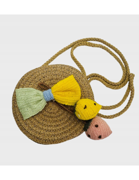 Torebka dziecięca Koszyczek pleciony Truskawki Koszyk dla dziewczynki Beż