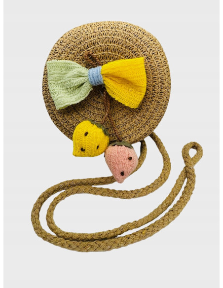 Torebka dziecięca Koszyczek pleciony Truskawki Koszyk dla dziewczynki Beż