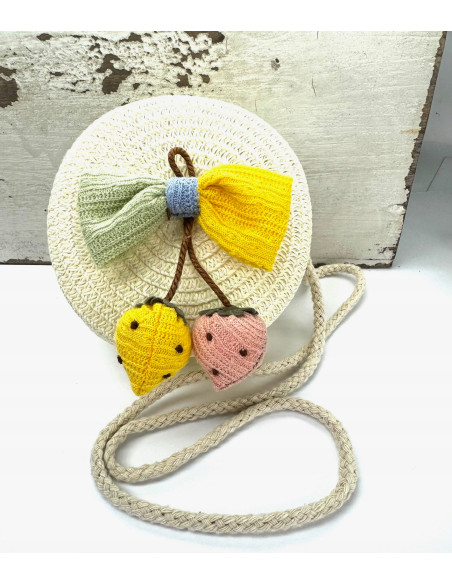 Torebka dziecięca Koszyczek pleciony Truskawki Koszyk dla dziewczynki Beż
