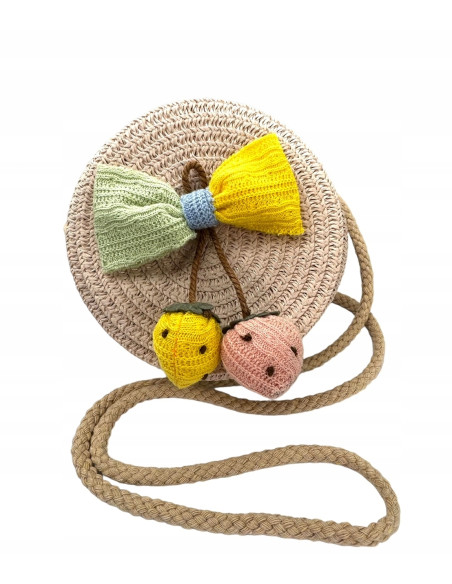 Torebka dziecięca Koszyczek pleciony Truskawki Pudrowy Róż