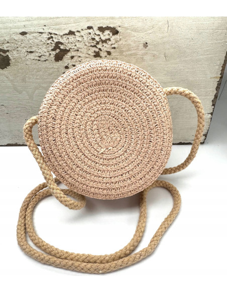 Torebka dziecięca Koszyczek pleciony Króliczek Kokardka Pudrowy Róż