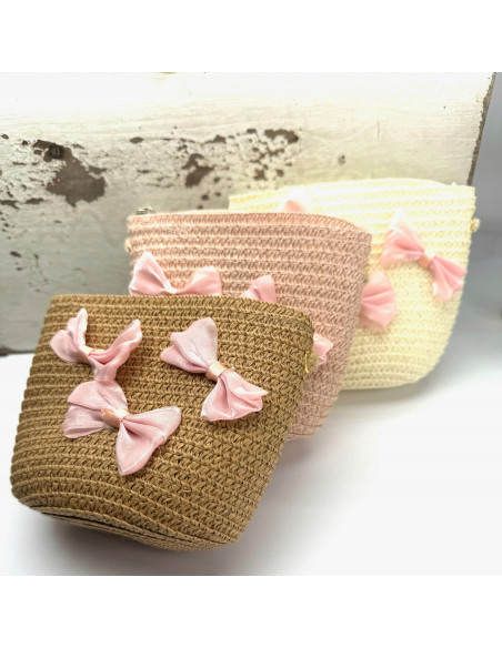 Torebka dziecięca Koszyczek pleciony Kwiatek Kwiat Beżowy