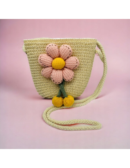 Torebka dziecięca Koszyczek pleciony Kwiatek Kwiat Jasny Beż