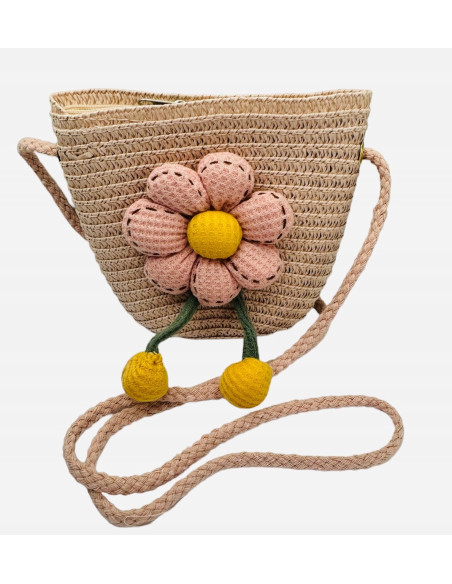 Torebka dziecięca Koszyczek pleciony Kwiatki Kwiat Pudrowy Róż