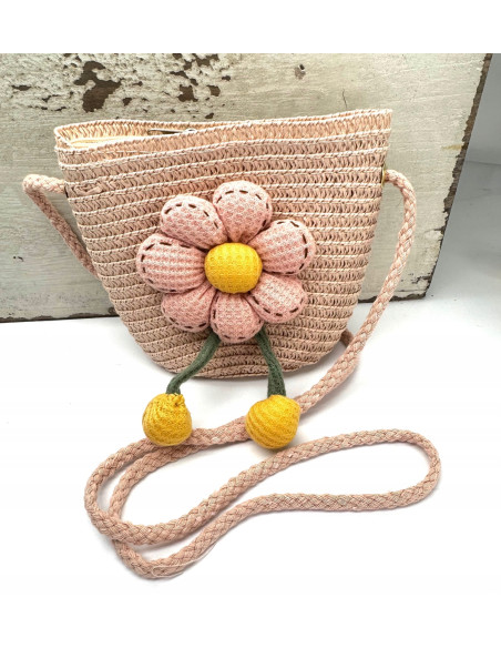 Torebka dziecięca Koszyczek pleciony Kwiatki Kwiat Pudrowy Róż