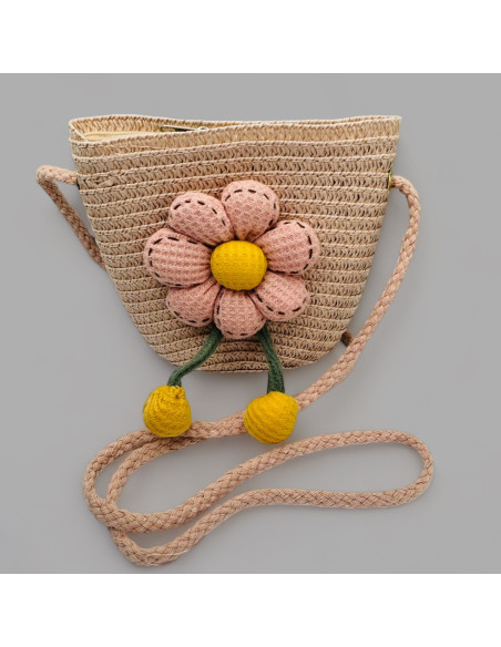 Torebka dziecięca Koszyczek pleciony Kwiatki Kwiat Pudrowy Róż