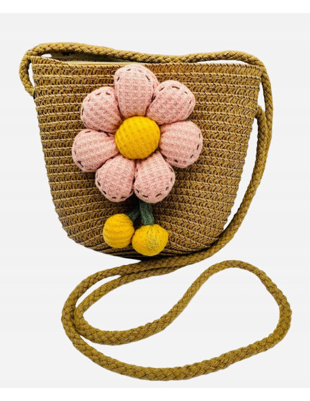 Torebka dziecięca Koszyczek pleciony Kwiatki Kwiat ciemny Beż