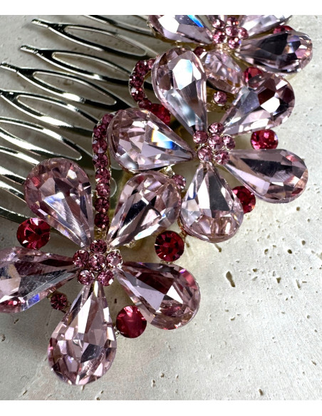GRZEBIEŃ wsuwany do włosów wtykowy ozdobny diamenty Lolita Akcesoria RÓŻOWY
