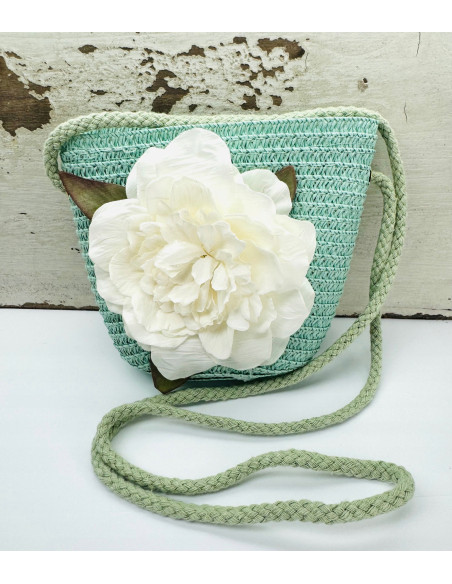 Torebka dziecięca Koszyczek pleciony Kwiatek Kwiat Turkus