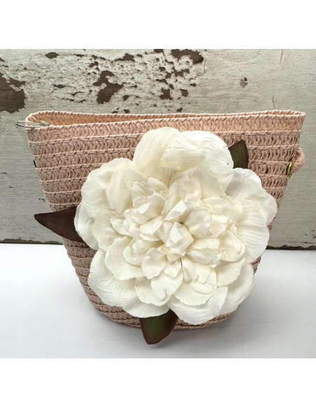 Torebka dziecięca Koszyczek pleciony Kwiatek Kwiat Pudrowy Róż