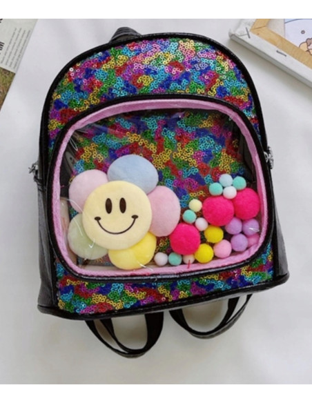 Plecak dla dziewczynki z cekinami podróż z Kwiatkiem