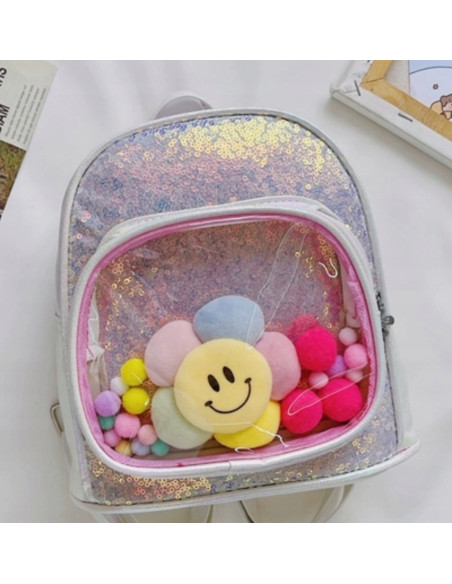 Plecak dla dziewczynki z cekinami podróż z Kwiatkiem