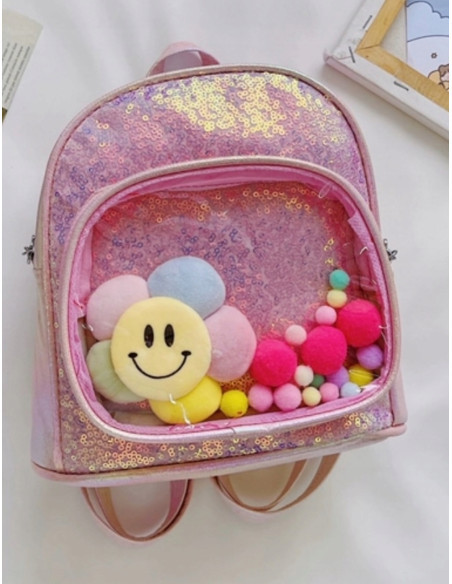 Plecak dla dziewczynki z cekinami podróż z Kwiatkiem