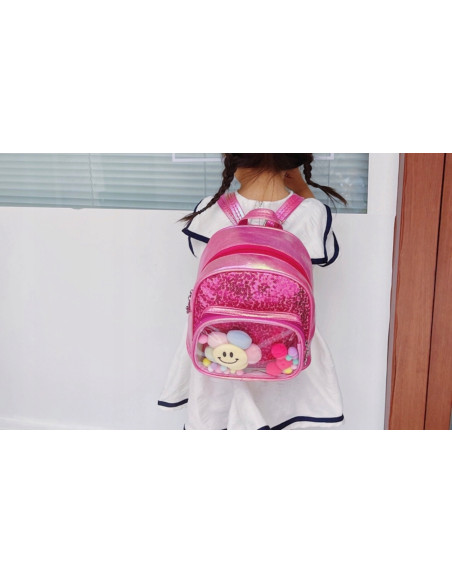 Plecak dla dziewczynki z cekinami podróż z Kwiatkiem