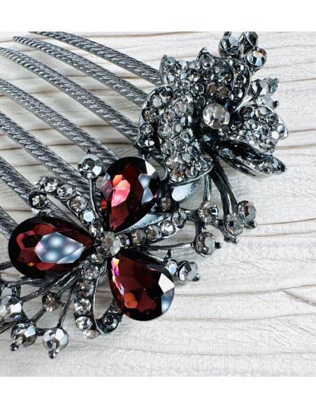 GRZEBIEŃ wsuwany do włosów wtykowy ozdobny KWIATY Lolita Akcesoria BURGUND