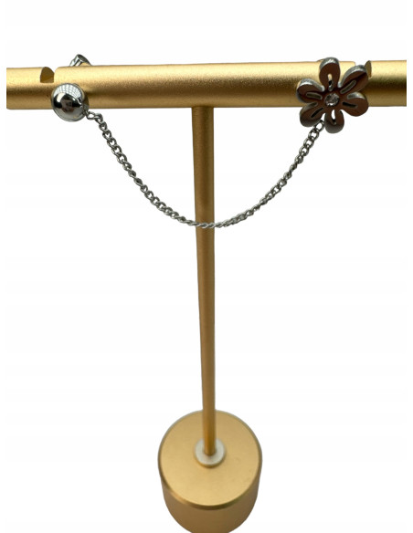 PODWÓJNY Kolczyk ze stali chirurgicznej z łańcuszkiem srebrny 1 sztuka