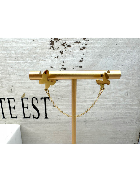 PODWÓJNY Kolczyk ze stali chirurgicznej z łańcuszkiem złoty 1 sztuka