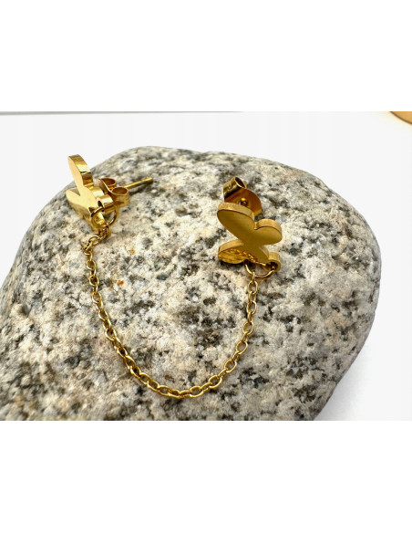 PODWÓJNY Kolczyk ze stali chirurgicznej z łańcuszkiem złoty 1 sztuka