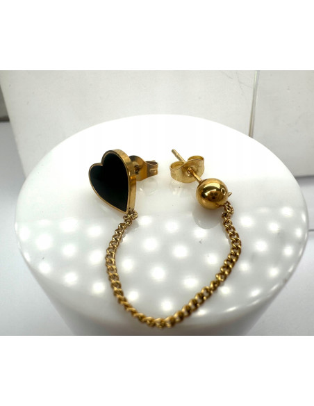 PODWÓJNY Kolczyk ze stali chirurgicznej z łańcuszkiem złoty 1 sztuka