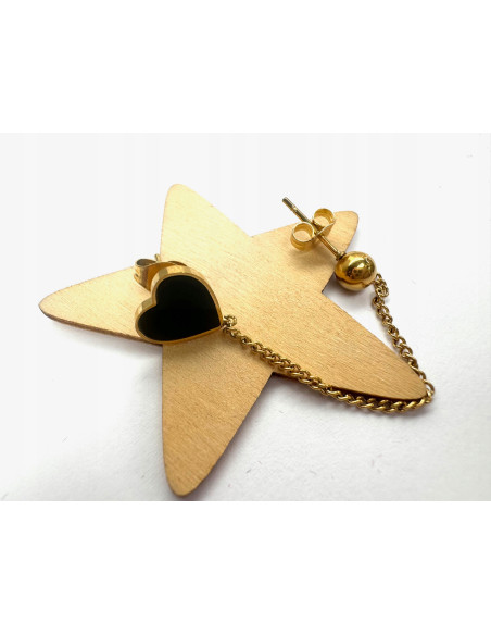 PODWÓJNY Kolczyk ze stali chirurgicznej z łańcuszkiem złoty 1 sztuka