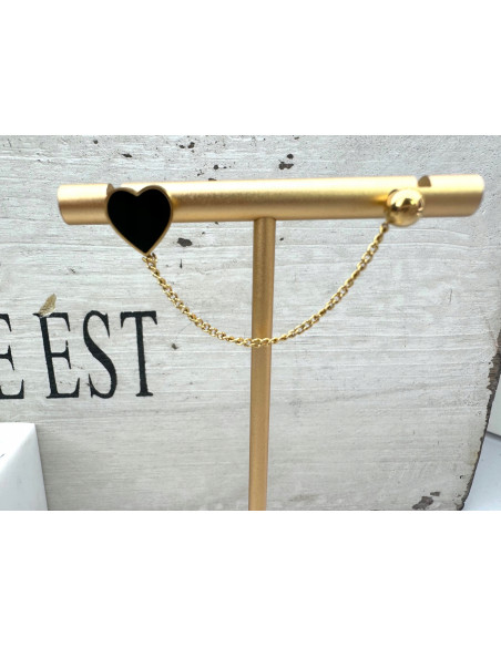 PODWÓJNY Kolczyk ze stali chirurgicznej z łańcuszkiem złoty 1 sztuka