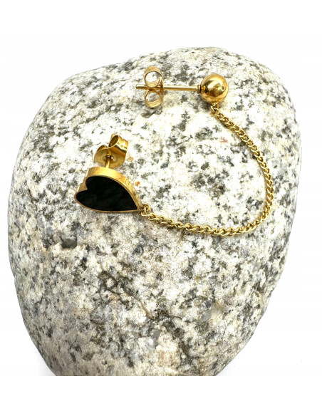 PODWÓJNY Kolczyk ze stali chirurgicznej z łańcuszkiem złoty 1 sztuka