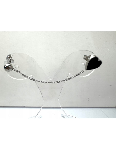 PODWÓJNY Kolczyk ze stali chirurgicznej z łańcuszkiem srebrny 1 sztuka