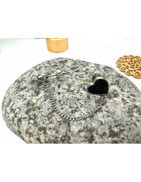 PODWÓJNY Kolczyk ze stali chirurgicznej z łańcuszkiem srebrny 1 sztuka