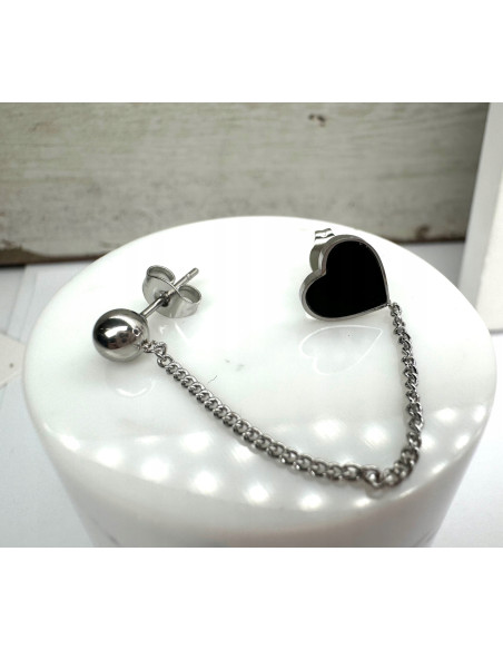 PODWÓJNY Kolczyk ze stali chirurgicznej z łańcuszkiem srebrny 1 sztuka