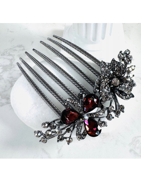 GRZEBIEŃ wsuwany do włosów wtykowy ozdobny KWIATY Lolita Akcesoria BURGUND