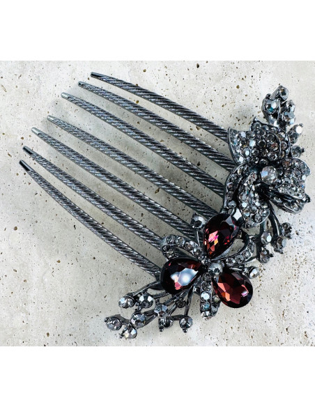 GRZEBIEŃ wsuwany do włosów wtykowy ozdobny KWIATY Lolita Akcesoria BURGUND