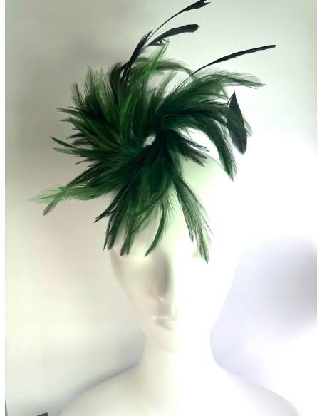 Fascynator na głowę BROSZKA PRZYPINKA Stroik na głowę PIÓRA ZIELONY