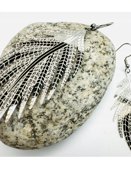 Kolczyki srebrne Liście XXL stal chirurgiczna nierdzewna Lolita Accessories